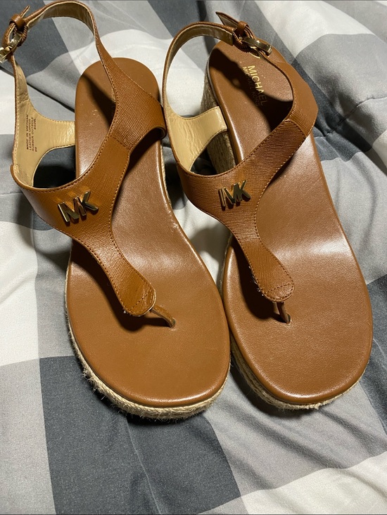 Michael Kors Shoes - Michael Kors Tan Brown Leather Thong Sandals with MK Logo